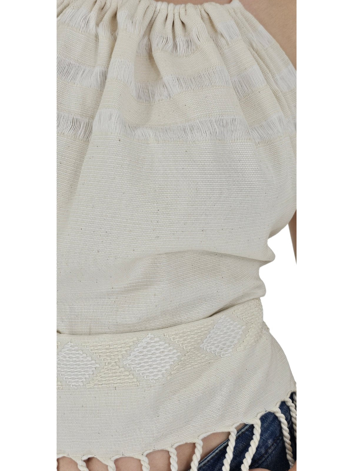 100% Cotton Backstrap Loom Backless Halter Top – Handwoven with Raw Natural Thread | Sustainable Fashion Raw Off - White - Tenku Designs