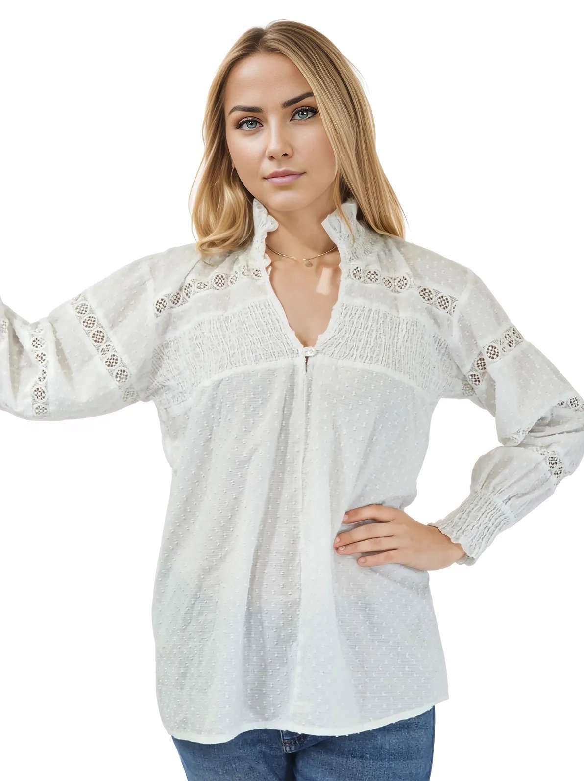 100% Cotton White Embroidered Blouse - Tenku Designs