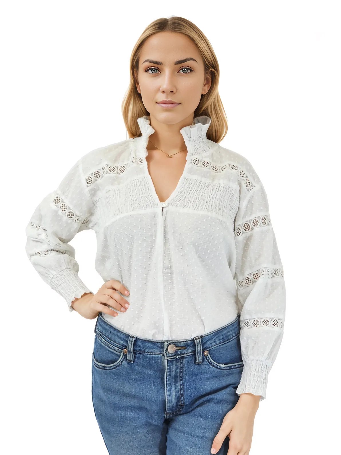 100% Cotton White Embroidered Blouse - Tenku Designs