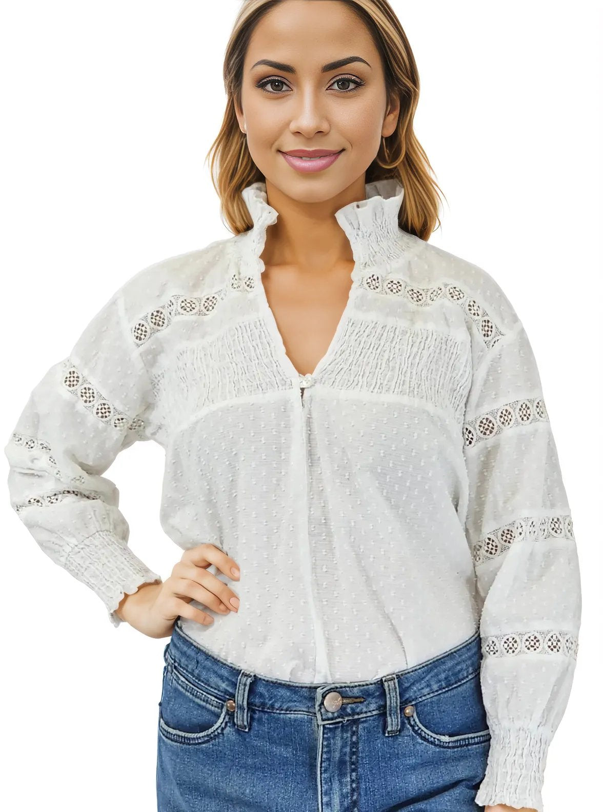 100% Cotton White Embroidered Blouse - Tenku Designs