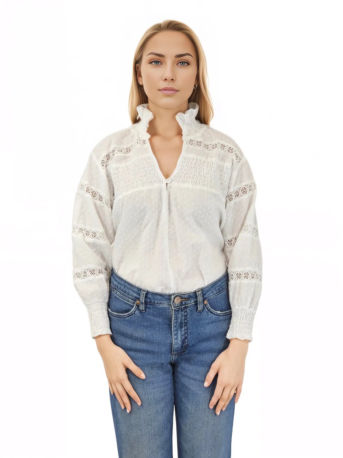 100% Cotton White Embroidered Blouse - Tenku Designs