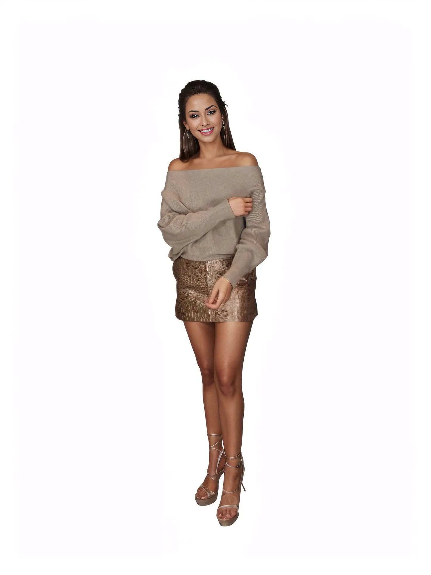 Handcrafted Lambskin Leather Round Mini Skirt Gold