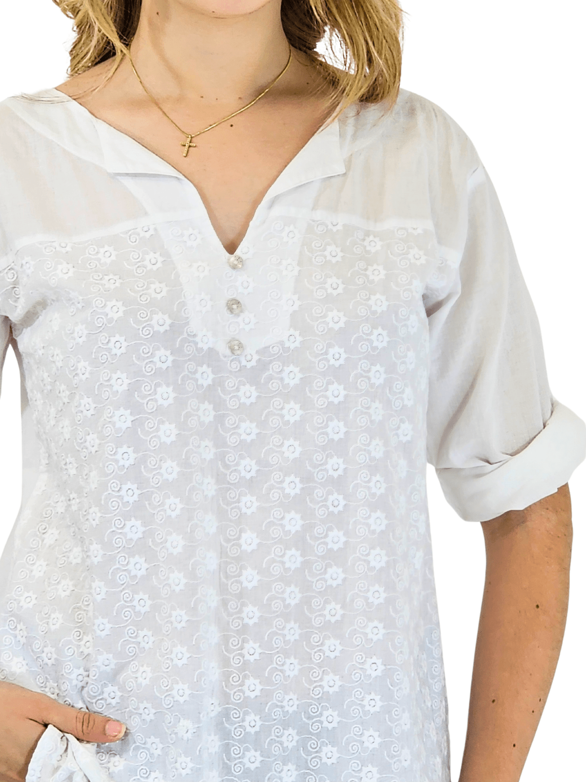 3/4 Sleeve 100% Cotton White Shirt * - Tenku Designs