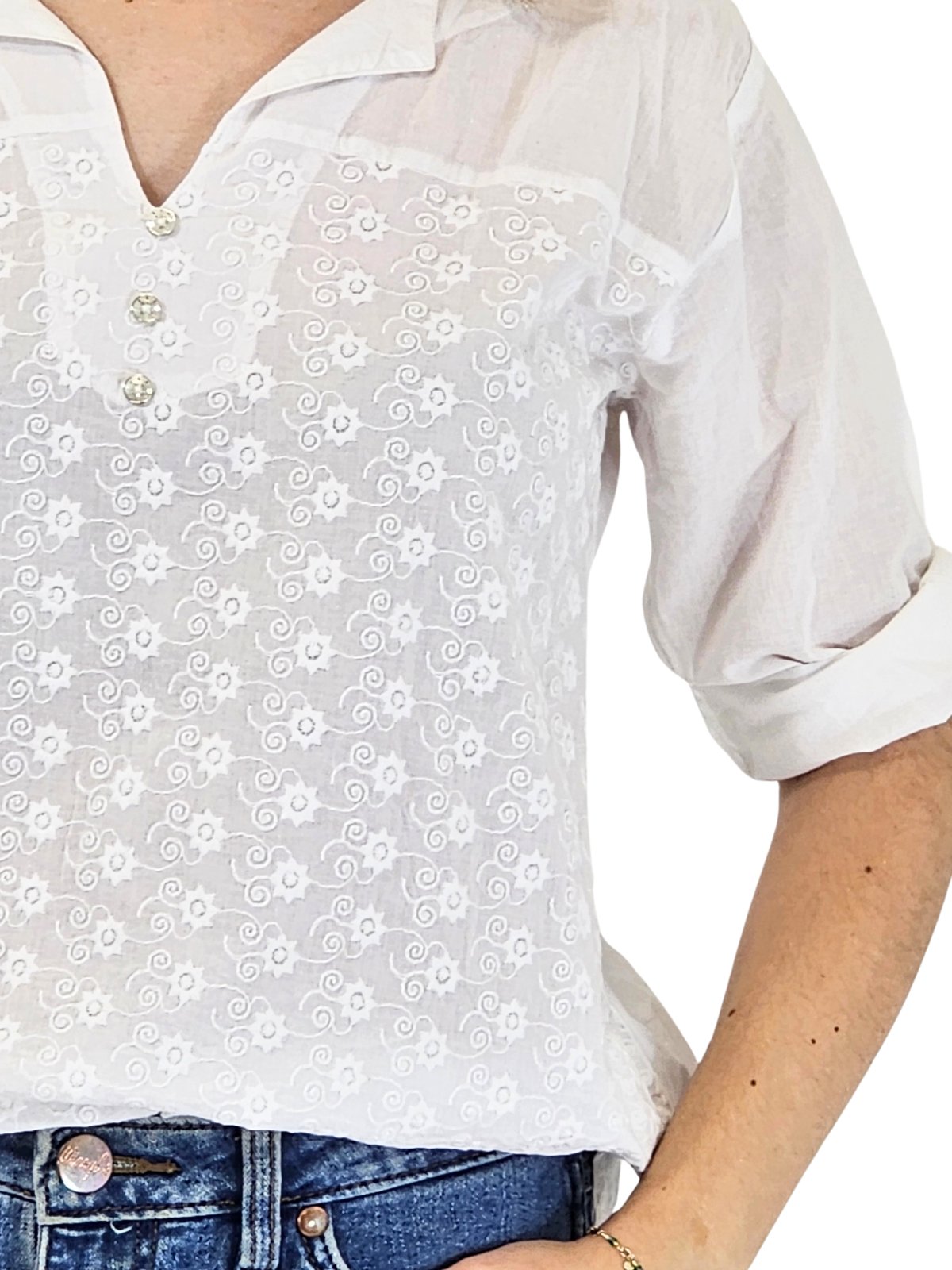 3/4 Sleeve 100% Cotton White Shirt * - Tenku Designs