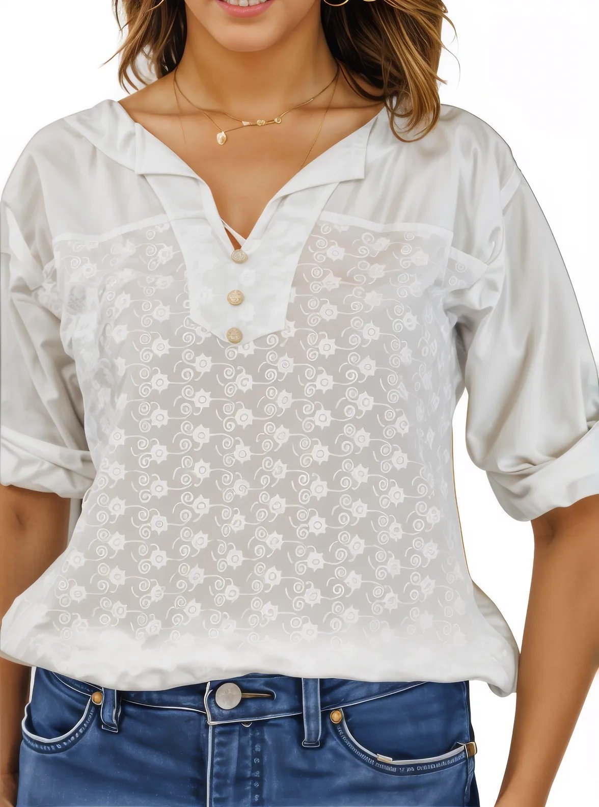 3/4 Sleeve 100% Cotton White Shirt * - Tenku Designs