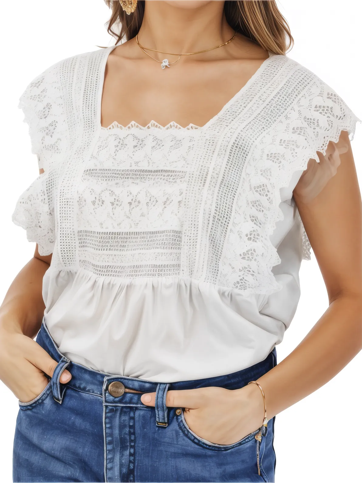 Lace Detail 100% Cotton White Blouse
