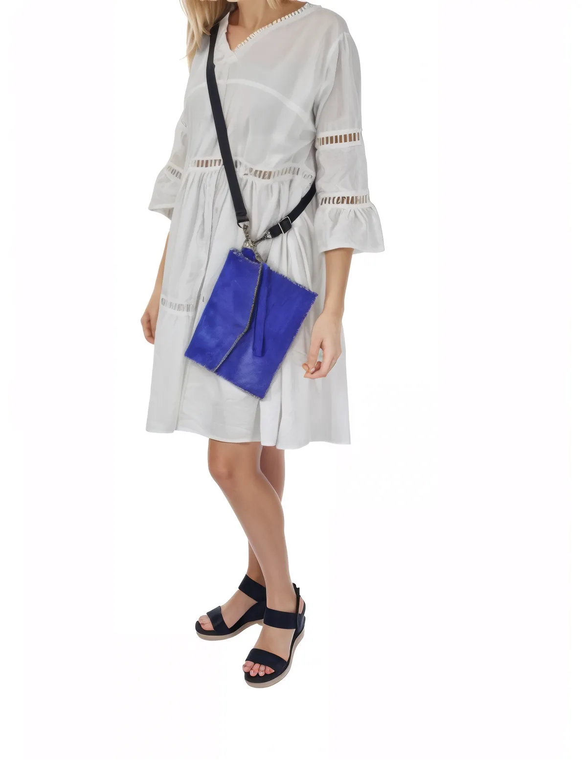 Lace detail V neck Dress 100% Cotton White