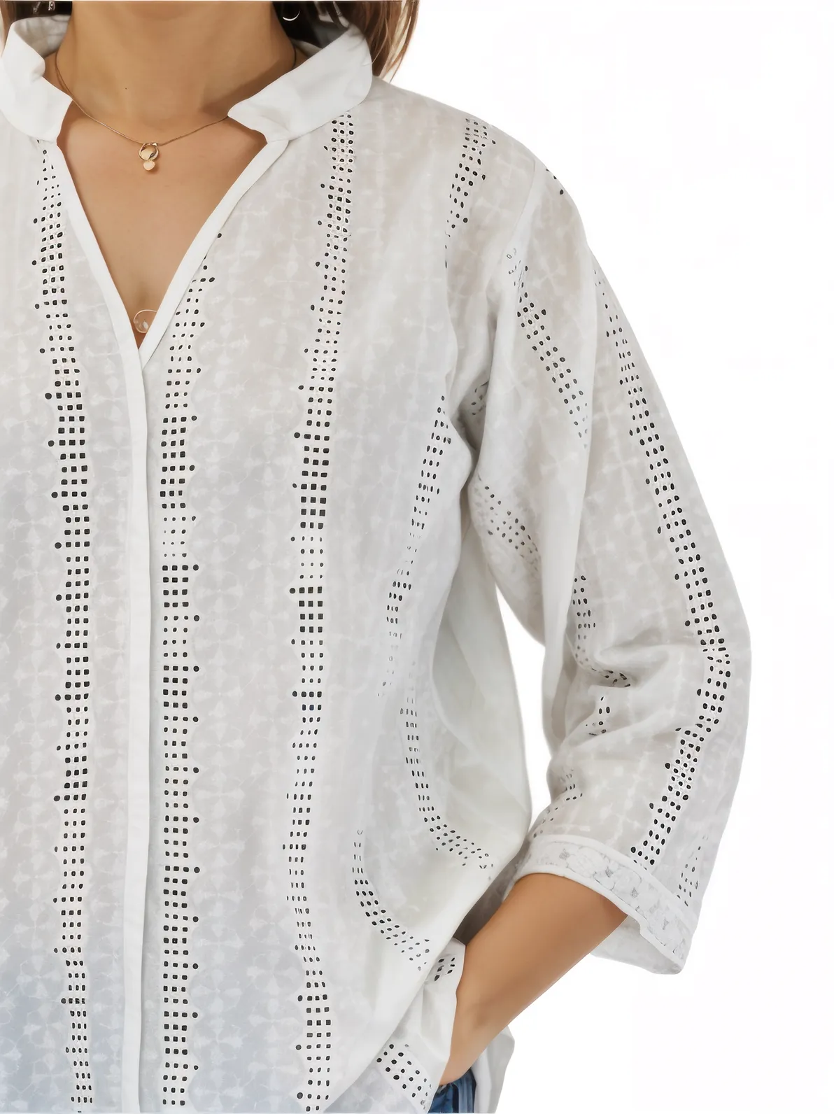 3/4 Sleeve 100% Cotton White Blouse