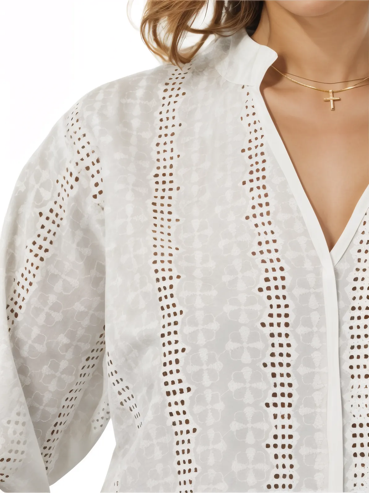 3/4 Sleeve 100% Cotton White Blouse