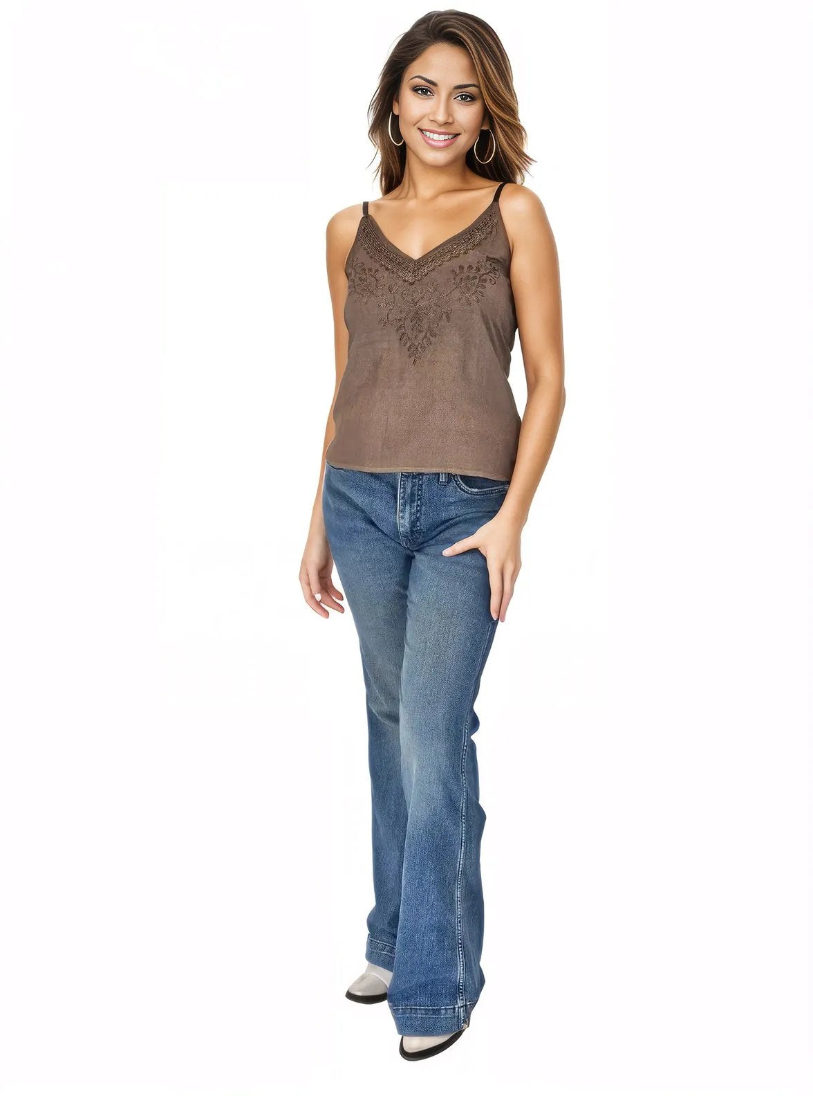 Antiqued Brown Boho Hand - Dyed Lace Crop Top – Stretch Fit | Tenku Designs - Tenku Designs