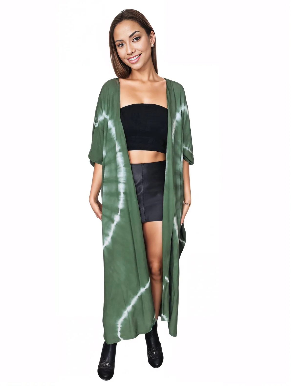 Antiqued Green Boho Tie - Dye Cardigan | Cozy & Chic - Tenku Designs