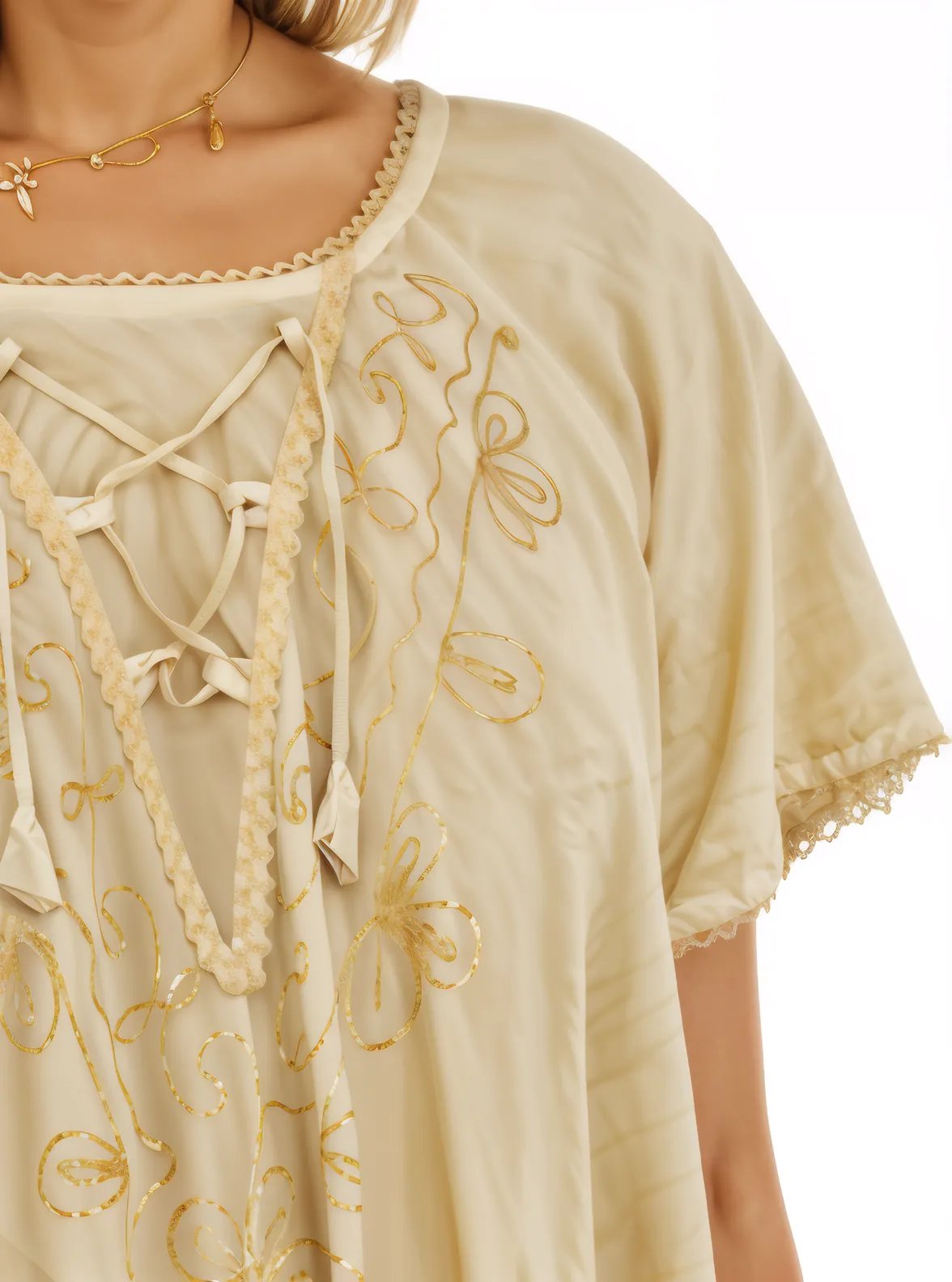 Antiqued Yellow Boho Short Sleeve Flowy Dress – Loose Fit| Tenku Designs - Tenku Designs