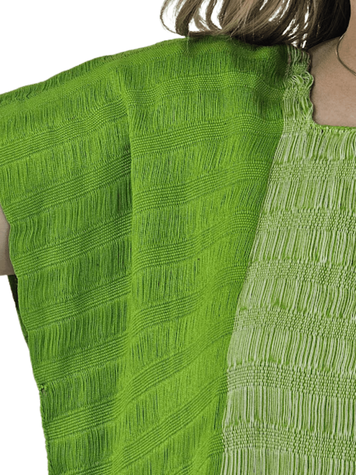 Authentic Handwoven Backstrap Loom Top with Brocade β Artisan - Made Blouse Lime Green - Tenku Designs