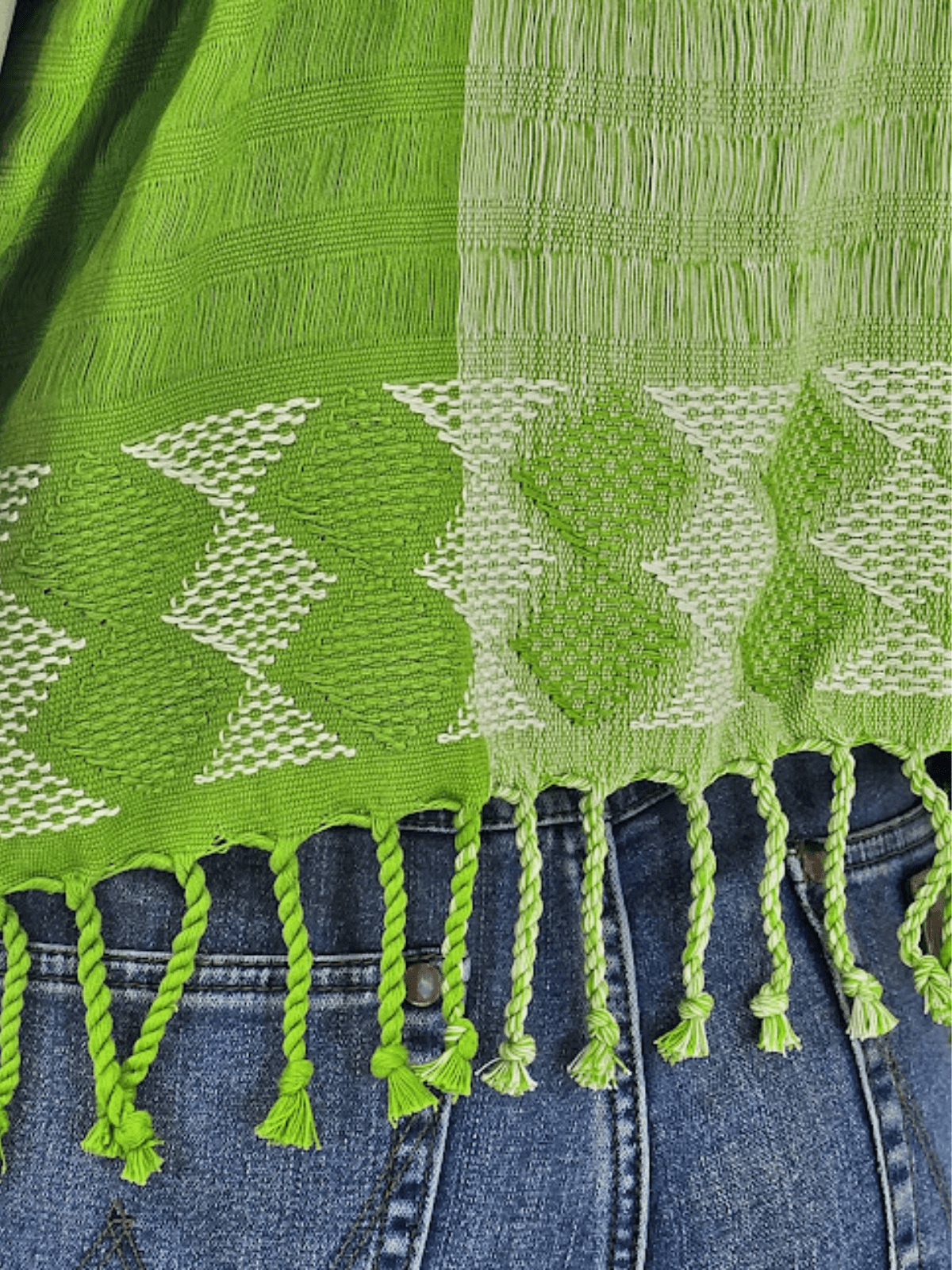 Authentic Handwoven Backstrap Loom Top with Brocade β Artisan - Made Blouse Lime Green - Tenku Designs