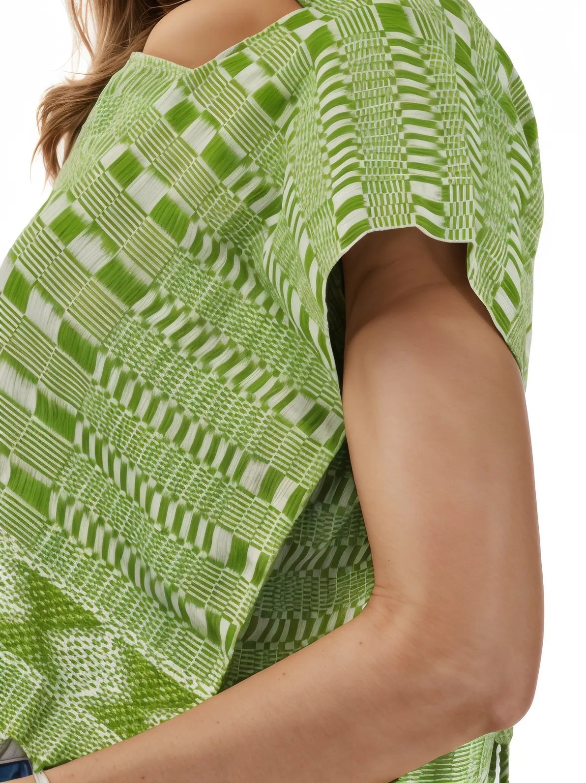 Authentic Handwoven Backstrap Loom Top with Brocade β Artisan - Made Blouse Lime Green Squares - Tenku Designs