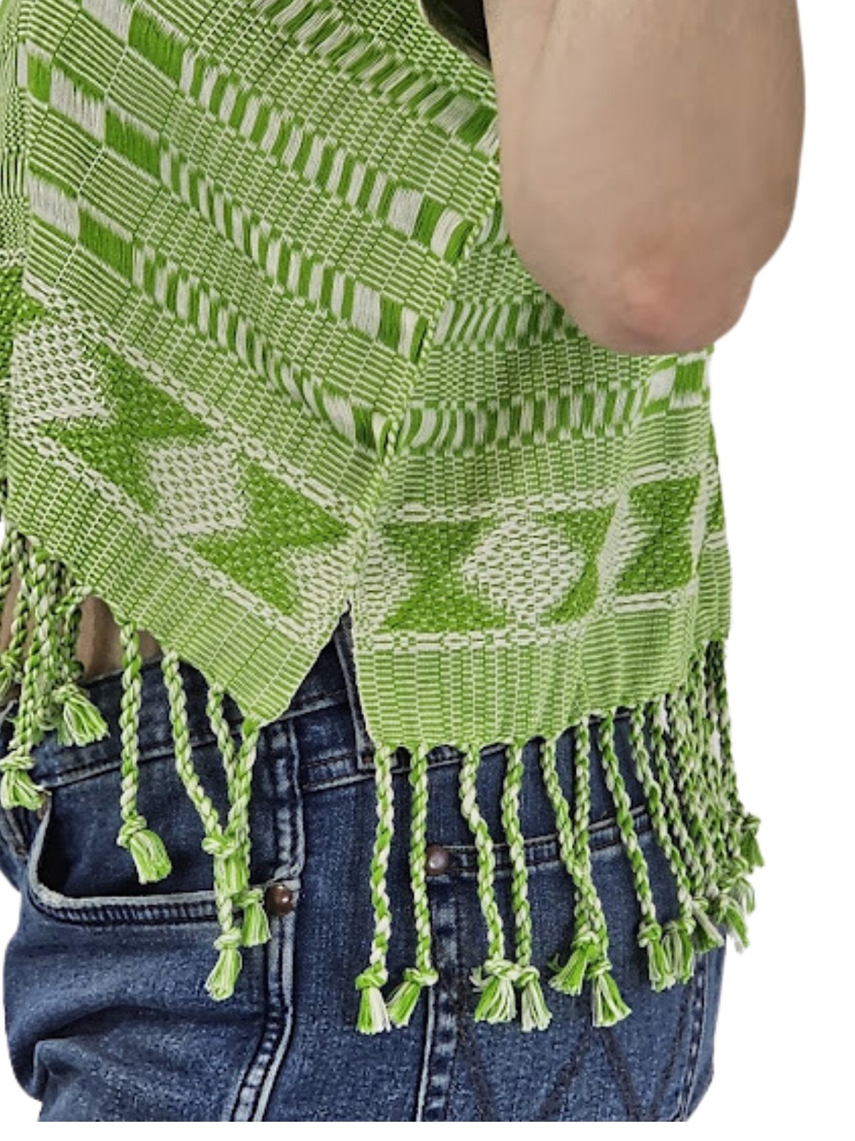 Authentic Handwoven Backstrap Loom Top with Brocade β Artisan - Made Blouse Lime Green Squares - Tenku Designs