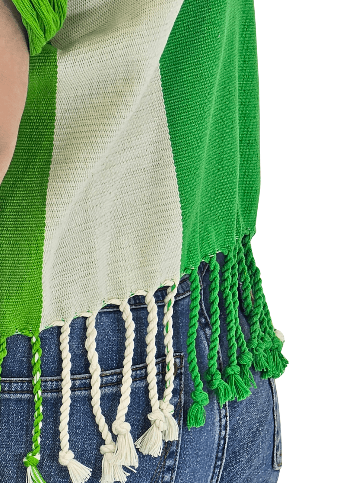 Authentic Handwoven Backstrap Loom Top with Brocade β Artisan - Made Blouse Lime Green Stripes - Tenku Designs