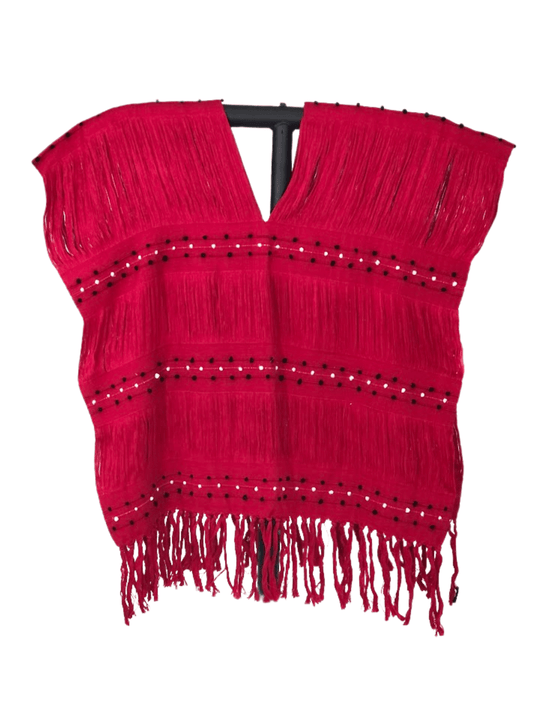 Authentic Handwoven Backstrap Loom Top with Brocade – Artisan - Made Blouse Long Red - Tenku Designs