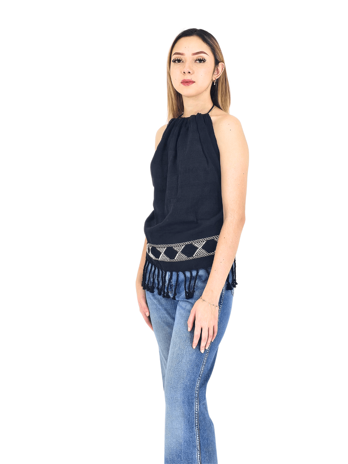 Backstrap Loom Backless Halter Top – Handwoven with Raw Natural Thread | Sustainable Fashion Black - Tenku Designs