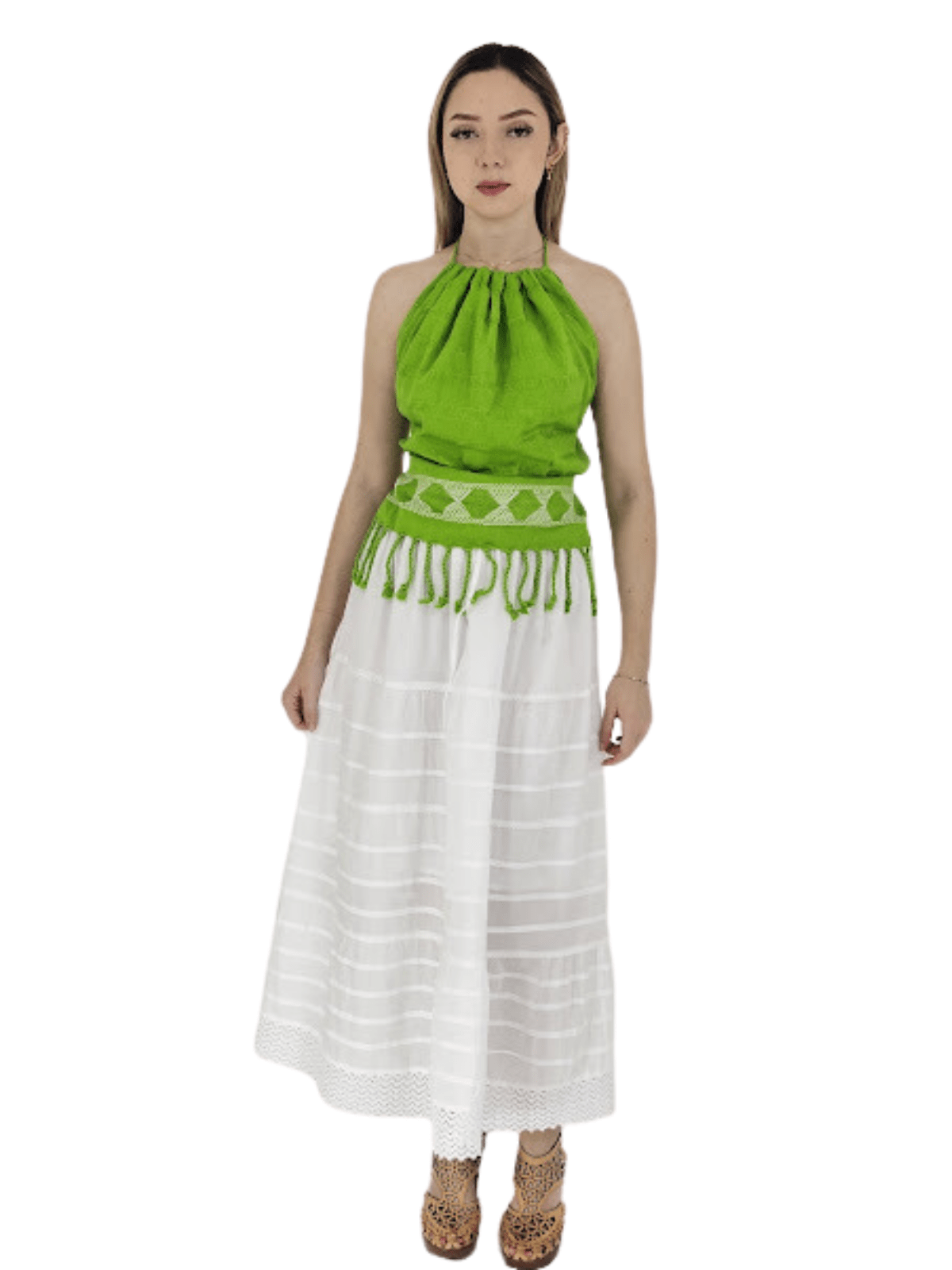 Backstrap Loom Backless Halter Top – Handwoven with Raw Natural Thread | Sustainable Fashion Lime Green - Tenku Designs