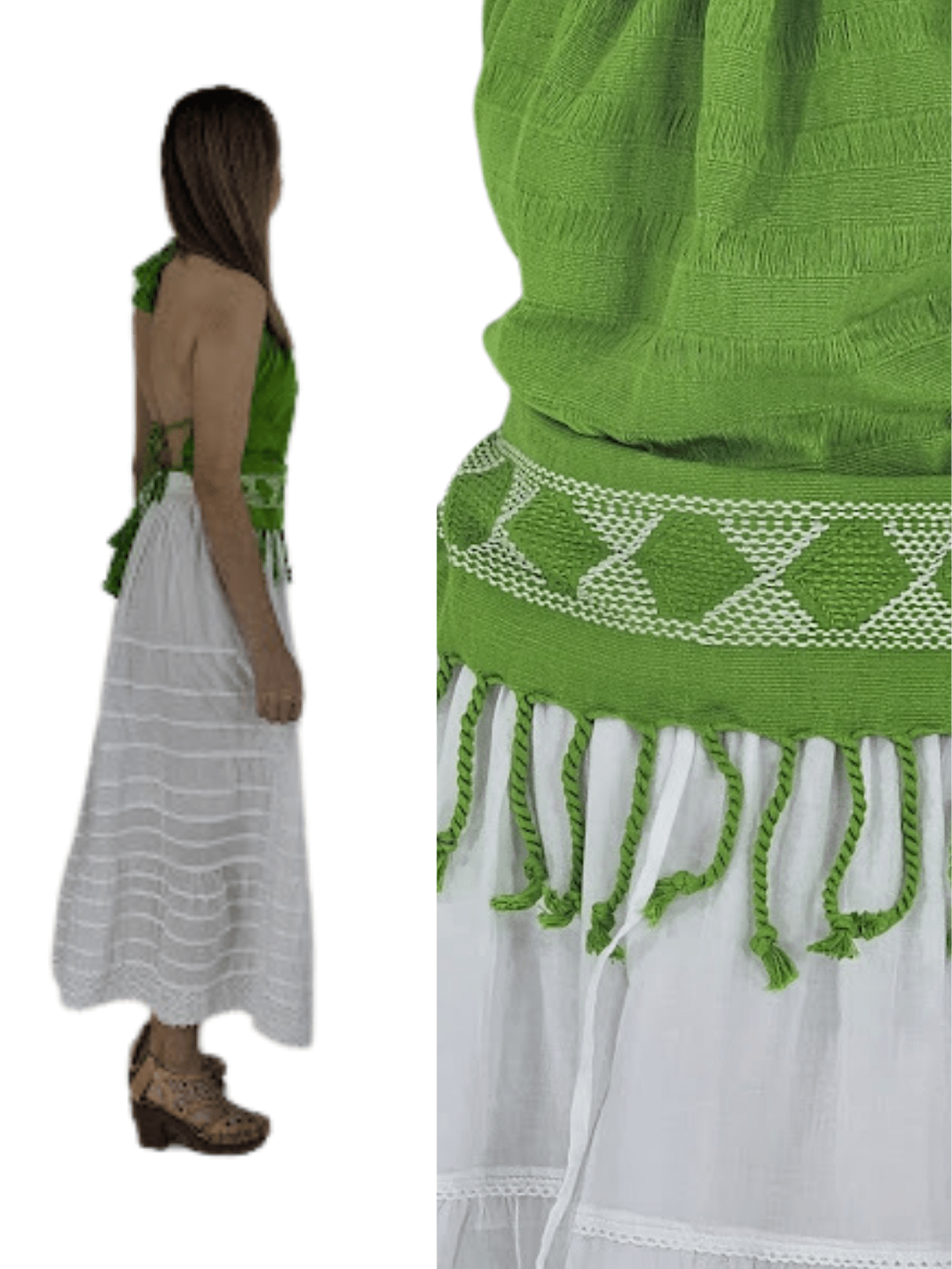 Backstrap Loom Backless Halter Top – Handwoven with Raw Natural Thread | Sustainable Fashion Lime Green - Tenku Designs