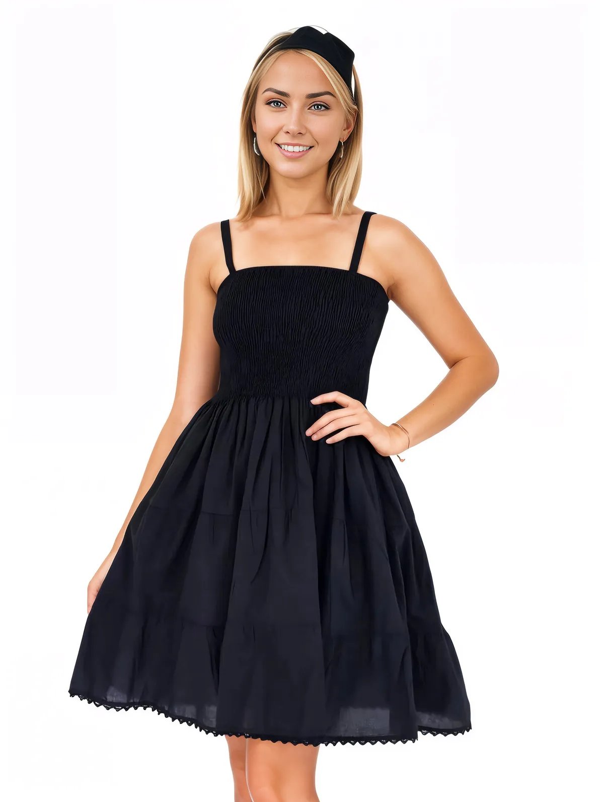 Black Cotton Spaghetti Strap Dress – Smocked Fit | Tenku Designs - Tenku Designs