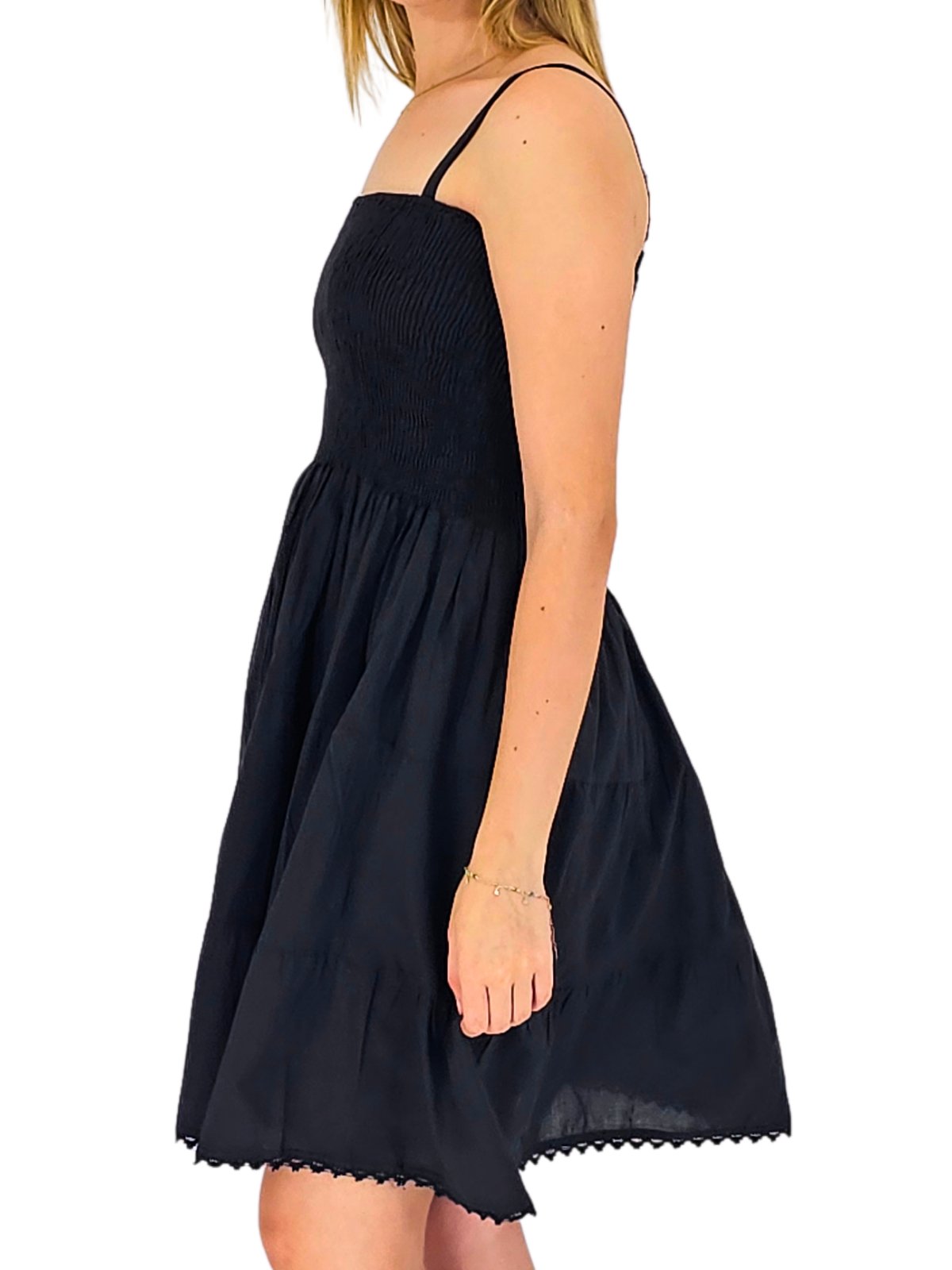 Black Cotton Spaghetti Strap Dress – Smocked Fit | Tenku Designs - Tenku Designs