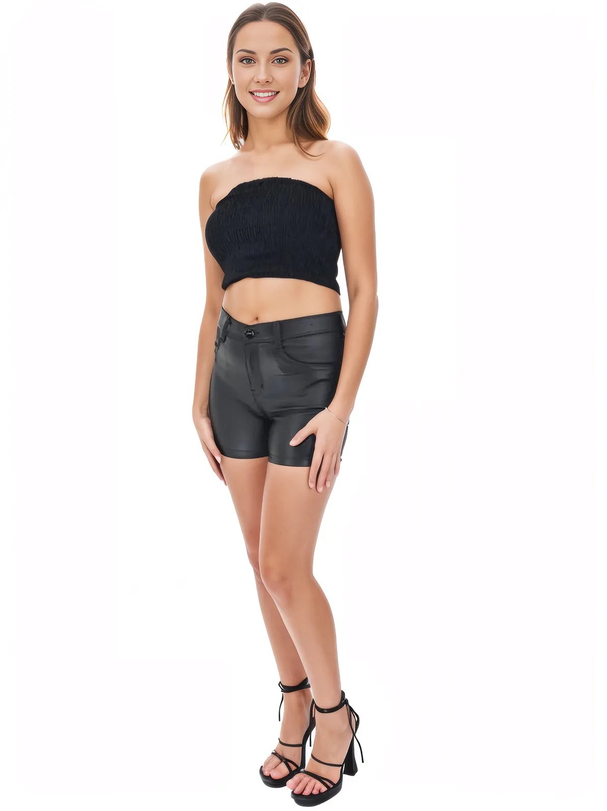 Black Leather like Shorts – 5 - Pocket, Lightweight & Breathable - Tenku Designs