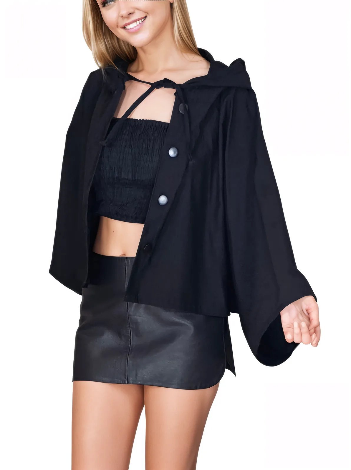 Black Oversized Cropped Hoodie – Stretchy, Cozy & Effortlessly Stylish - Tenku Designs