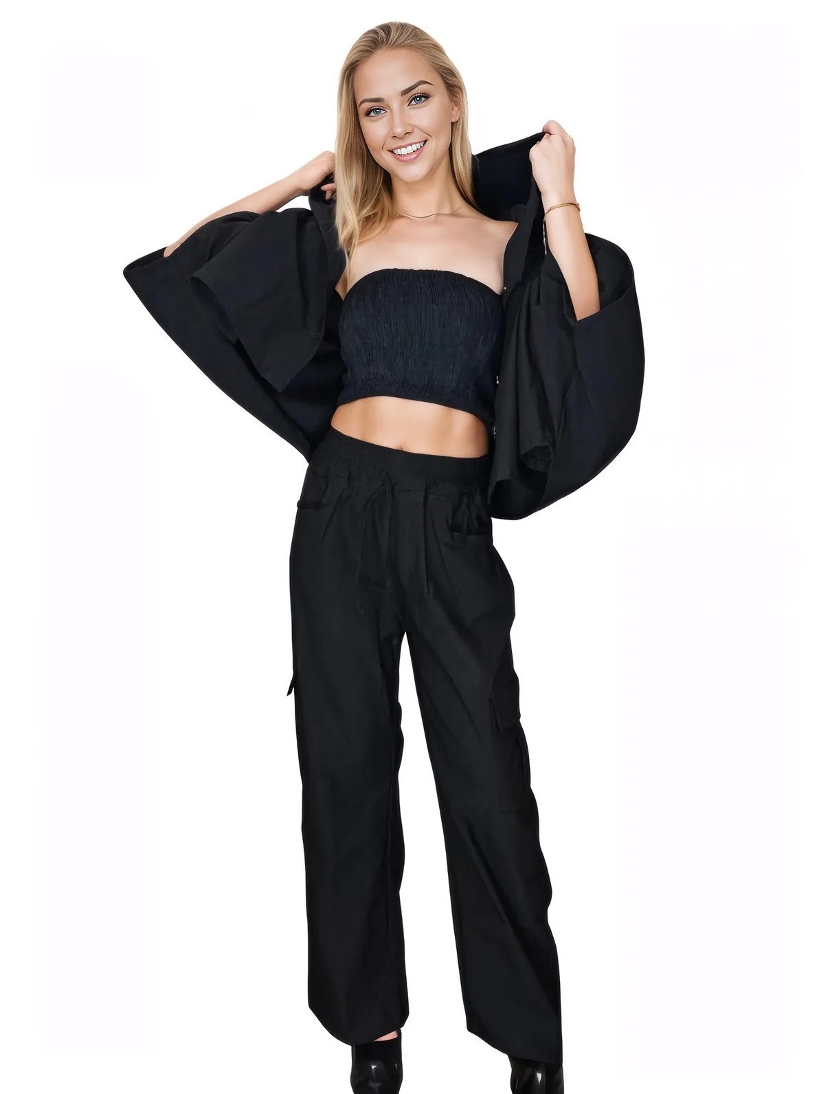 Black Oversized Cropped Hoodie – Stretchy, Cozy & Effortlessly Stylish - Tenku Designs