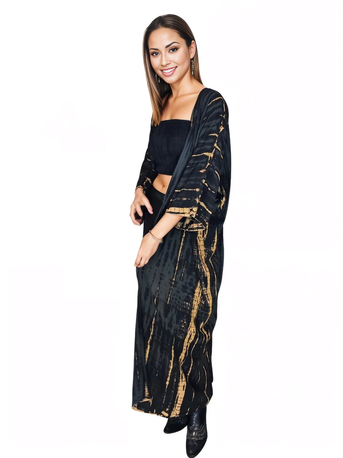 Black/Khaki Boho Tie - Dye Cardigan | Cozy & Chic - Tenku Designs