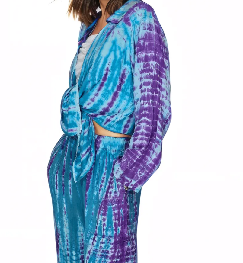 Blue Boho Tie - Dye Pants Set – Cozy, Chic & Effortlessly Stylish - Tenku Designs