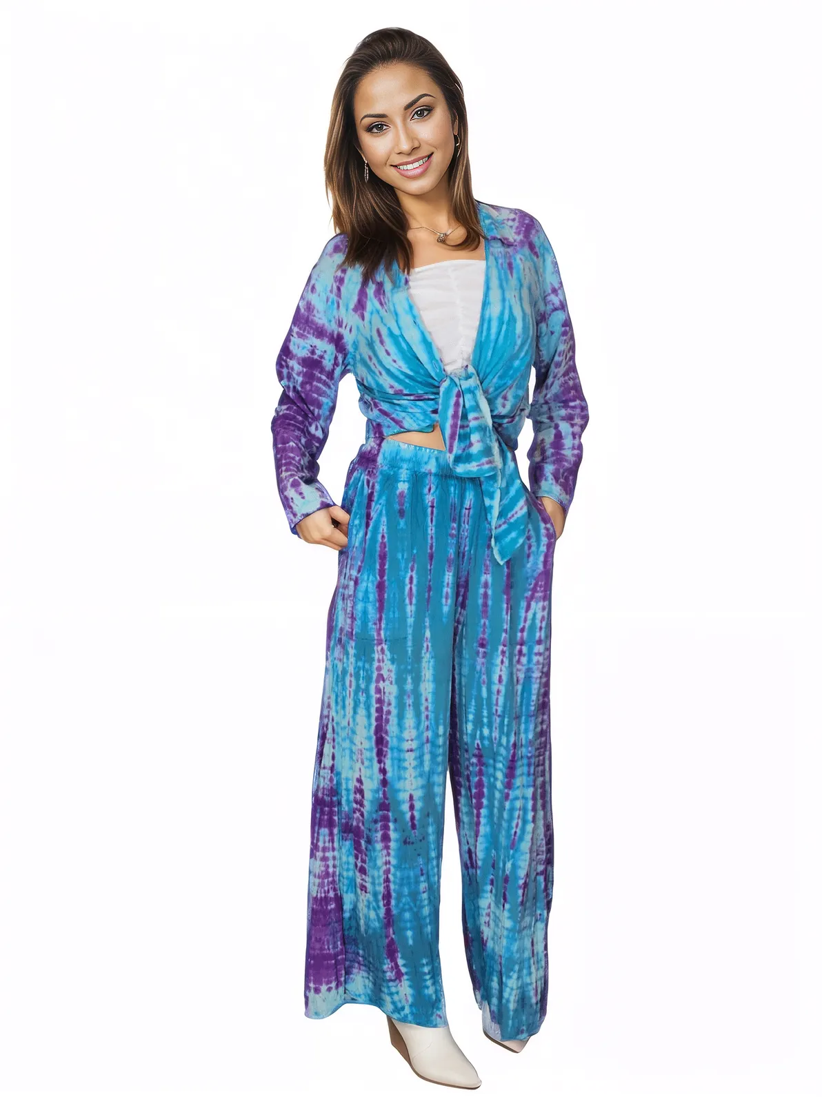 Blue Boho Tie - Dye Pants Set – Cozy, Chic & Effortlessly Stylish - Tenku Designs