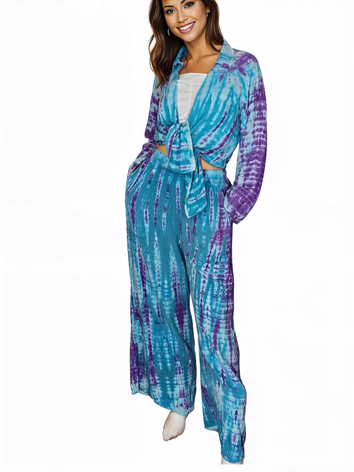 Blue Boho Tie - Dye Pants Set – Cozy, Chic & Effortlessly Stylish - Tenku Designs