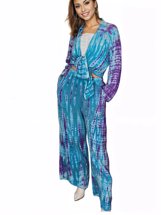 Blue Boho Tie - Dye Pants Set – Cozy, Chic & Effortlessly Stylish - Tenku Designs