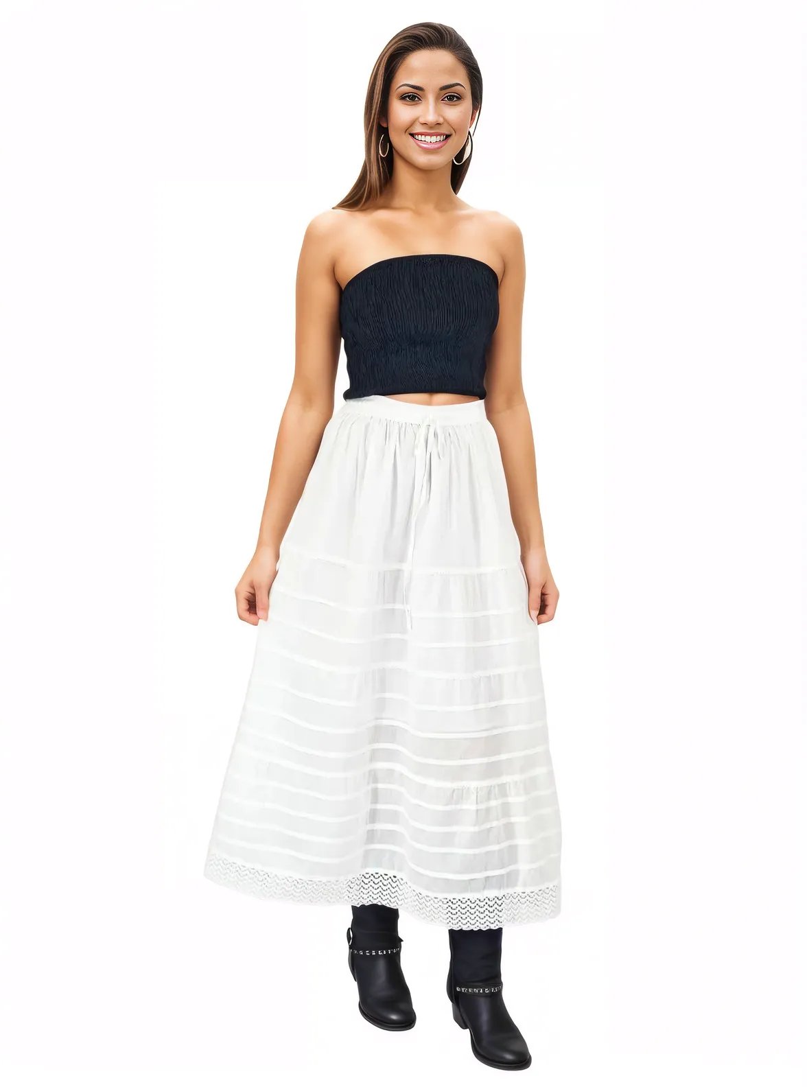 Bohemian 100% Cotton White Maxi Skirt Size Range S - XXL - Tenku Designs