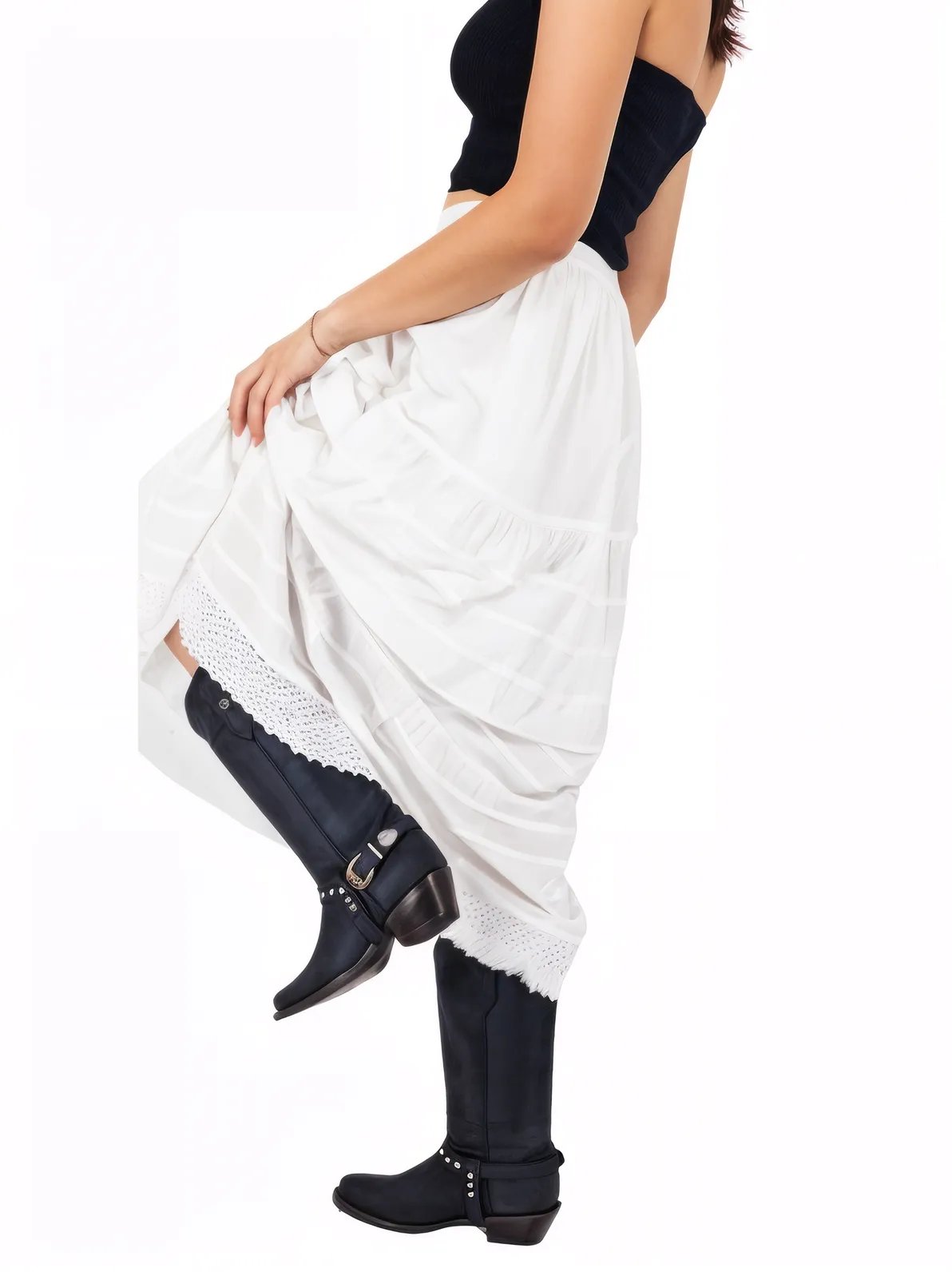 Bohemian 100% Cotton White Maxi Skirt Size Range S - XXL - Tenku Designs