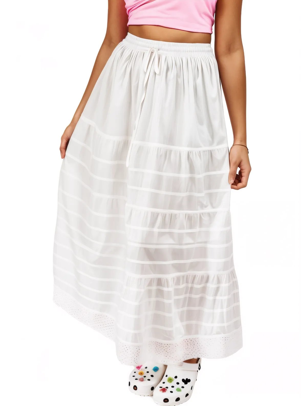 Bohemian 100% Cotton White Maxi Skirt Size Range S - XXL - Tenku Designs