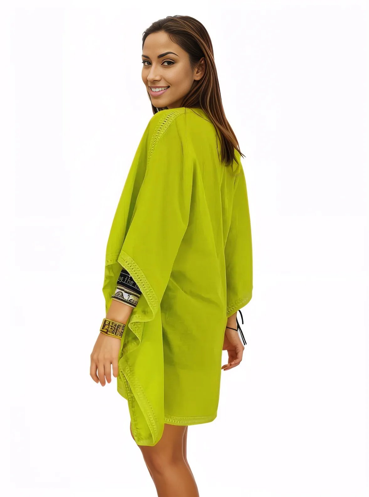 BOHO Cotton Lime Green Dress - Tenku Designs