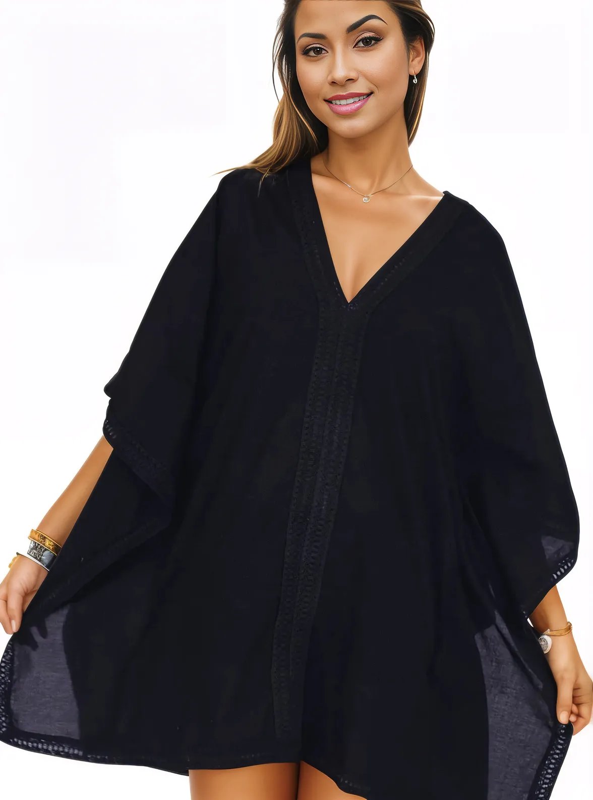 BOHO Kaftan Cotton Dress Black - Tenku Designs