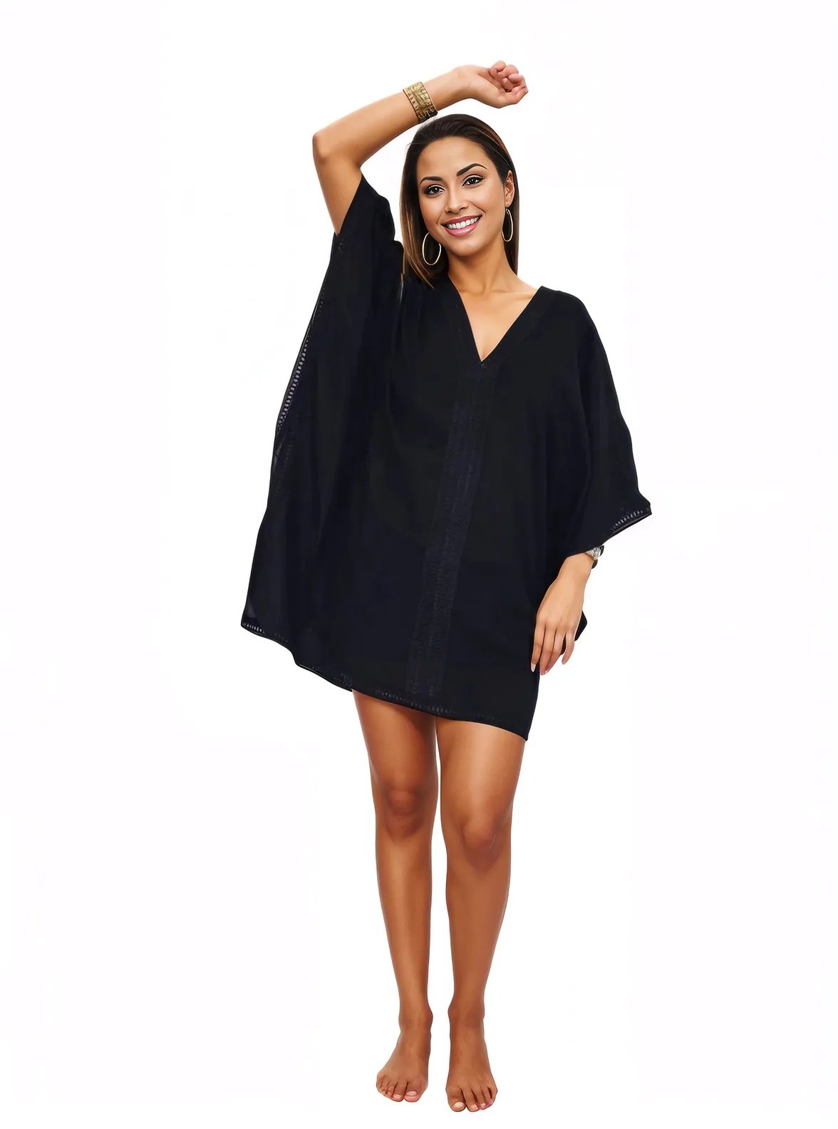 BOHO Kaftan Cotton Dress Black - Tenku Designs