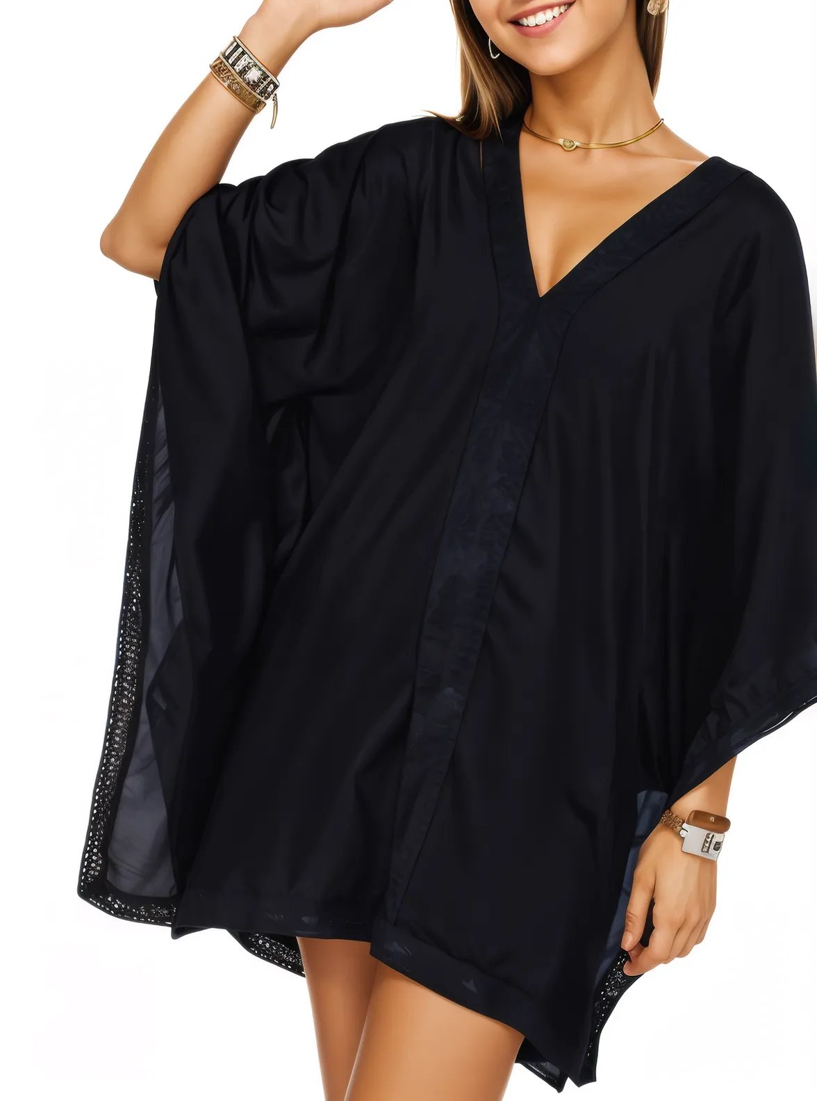 BOHO Kaftan Cotton Dress Black - Tenku Designs