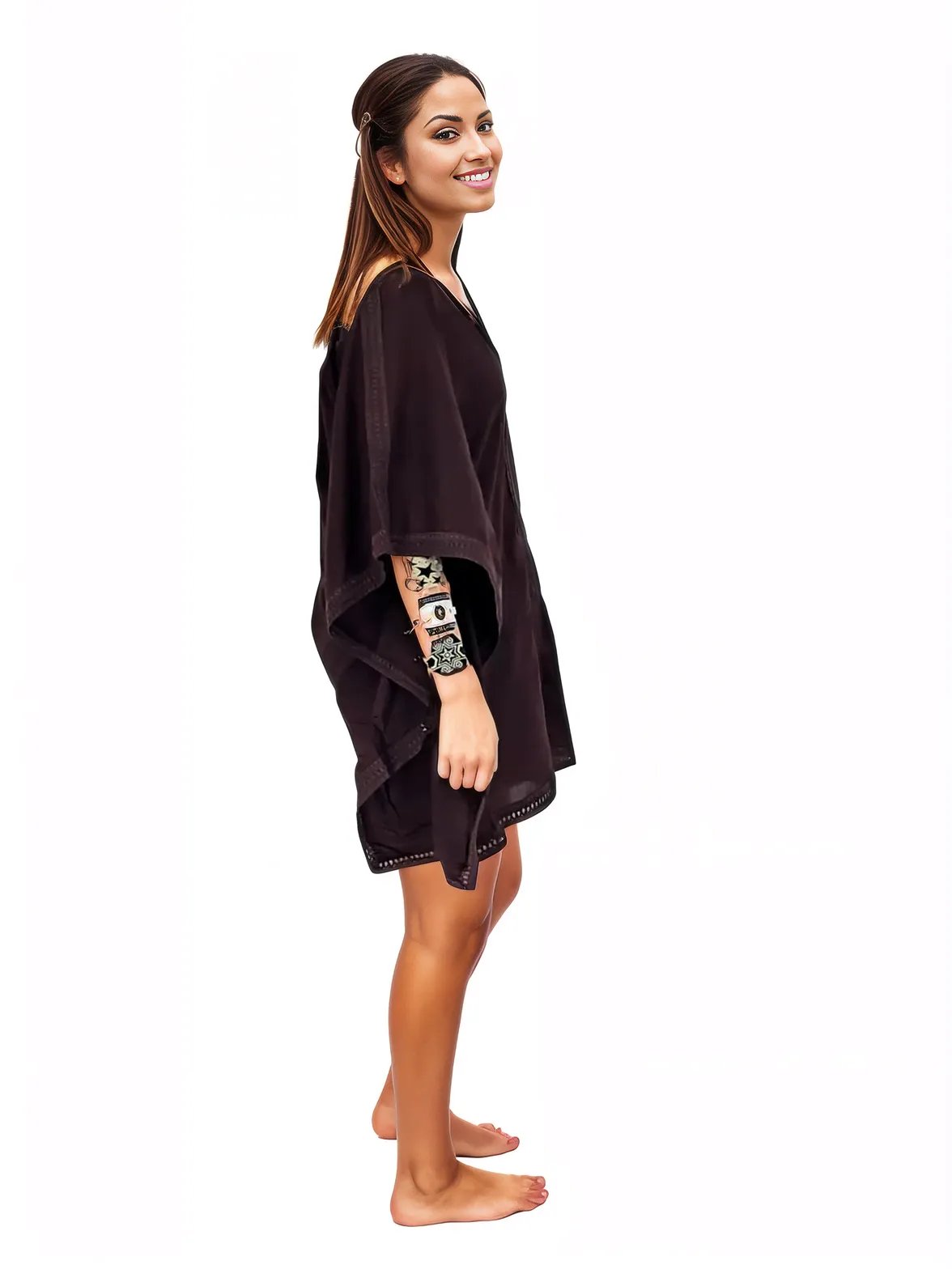 BOHO Kaftan Cotton Dress Black - Tenku Designs