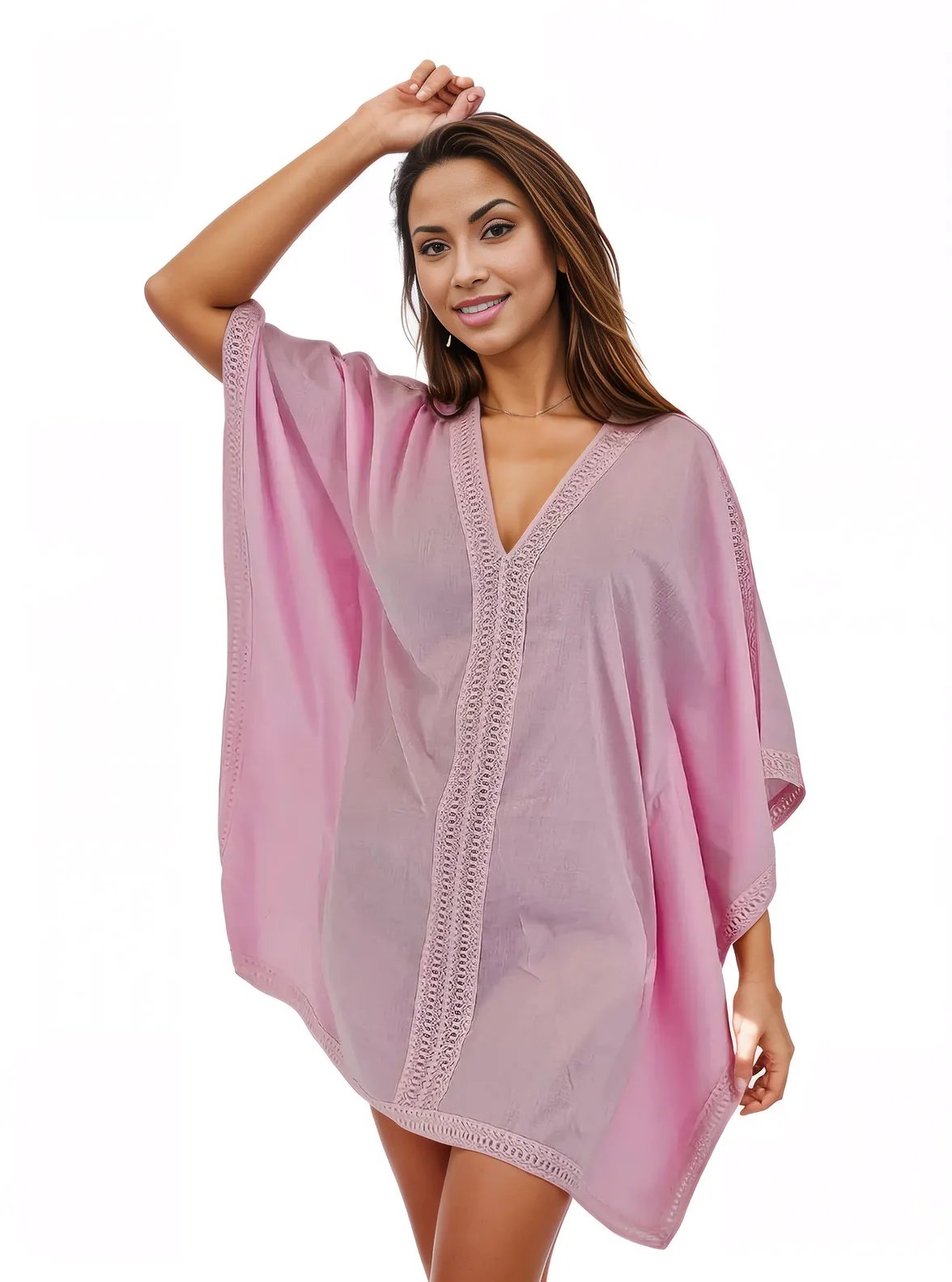 BOHO Kaftan Cotton Light Pink Dress - Tenku Designs
