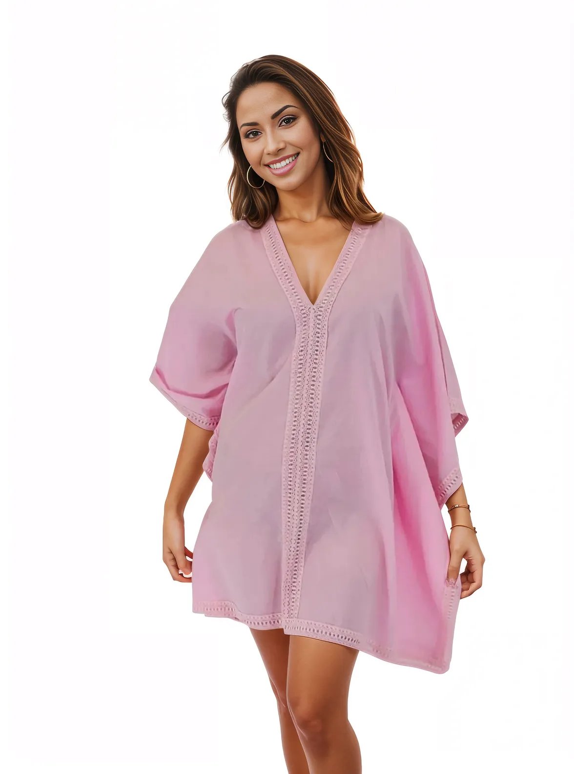 BOHO Kaftan Cotton Light Pink Dress - Tenku Designs