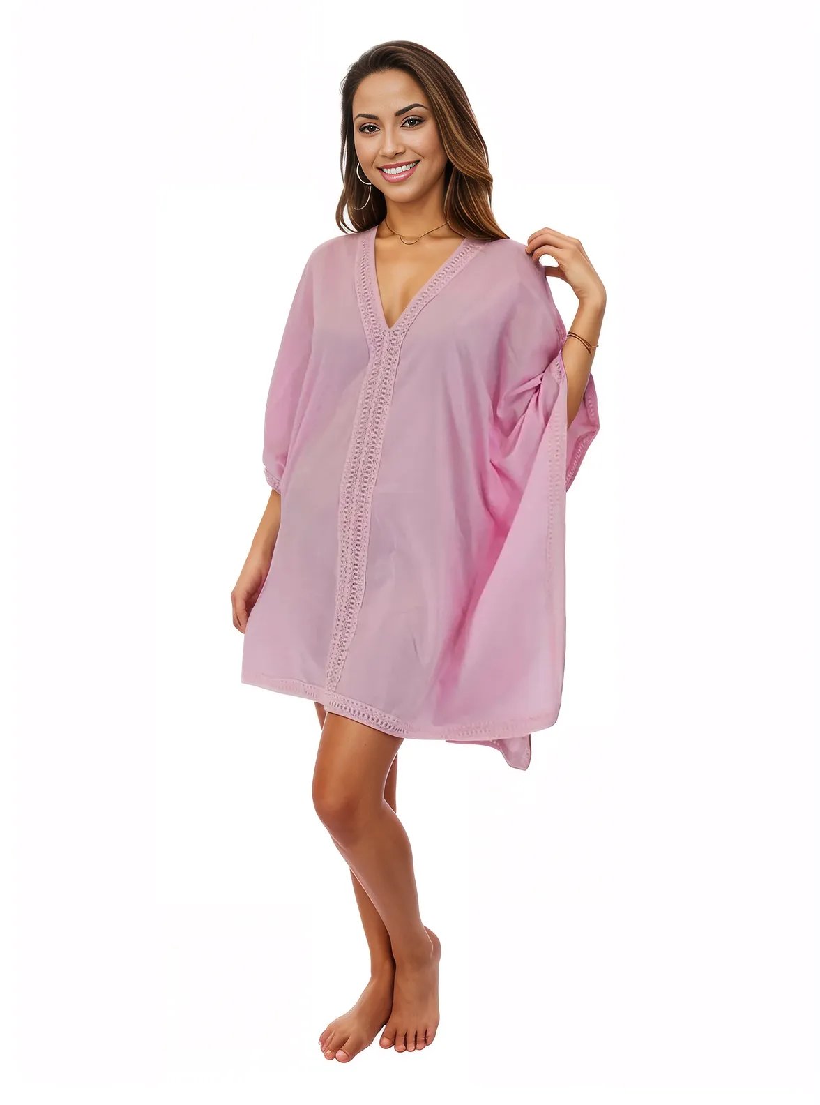 BOHO Kaftan Cotton Light Pink Dress - Tenku Designs