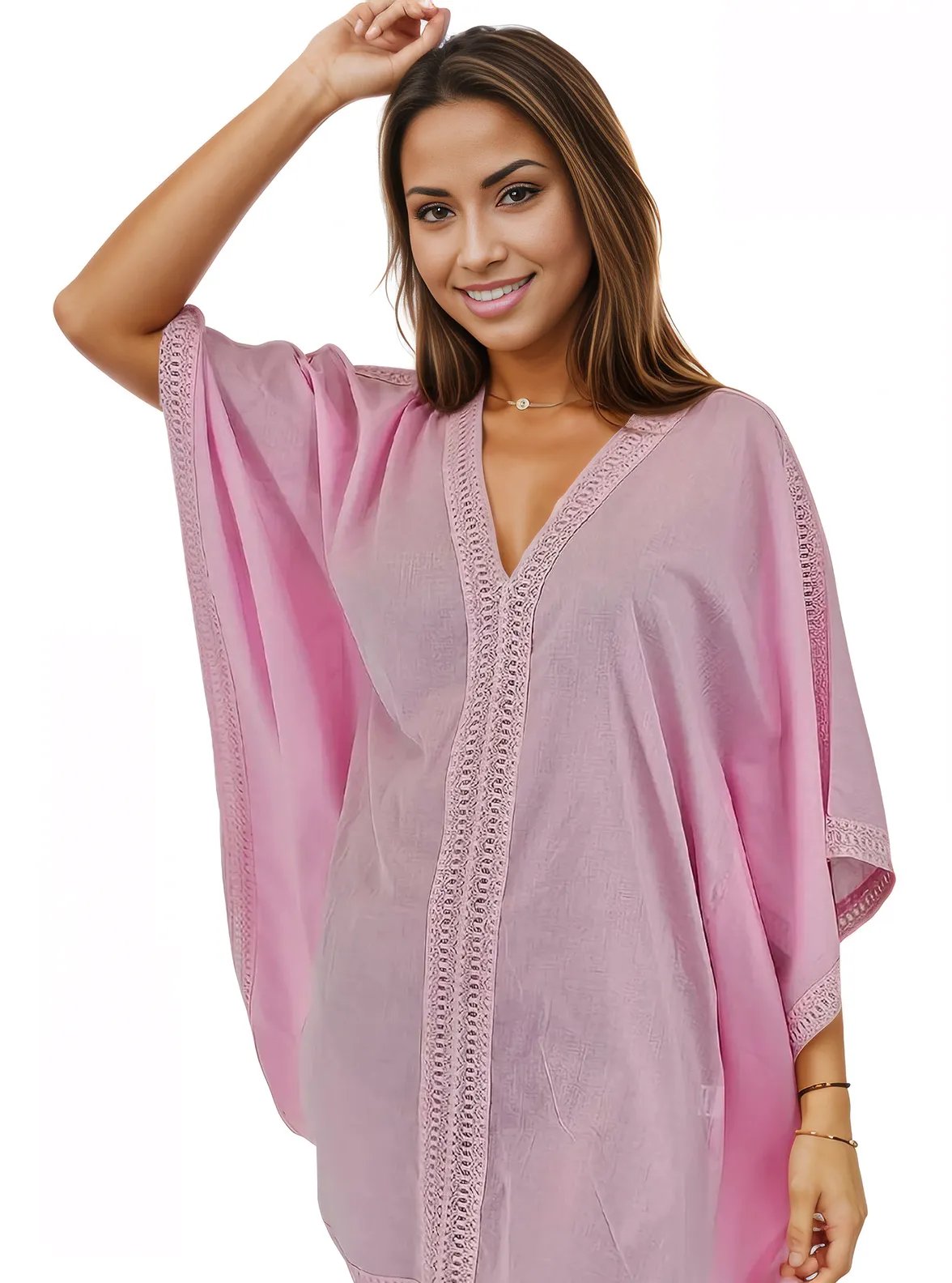 BOHO Kaftan Cotton Light Pink Dress - Tenku Designs