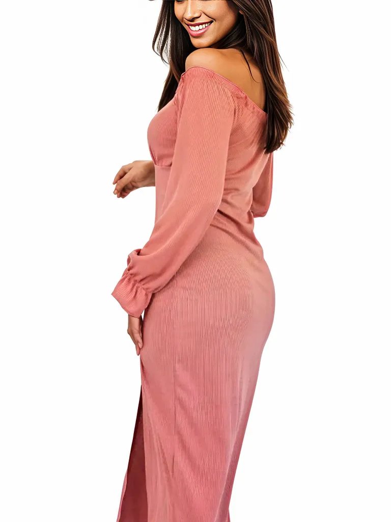 Boho Off - Shoulder Bodycon Dress with Side Slit Mauve - Tenku Designs