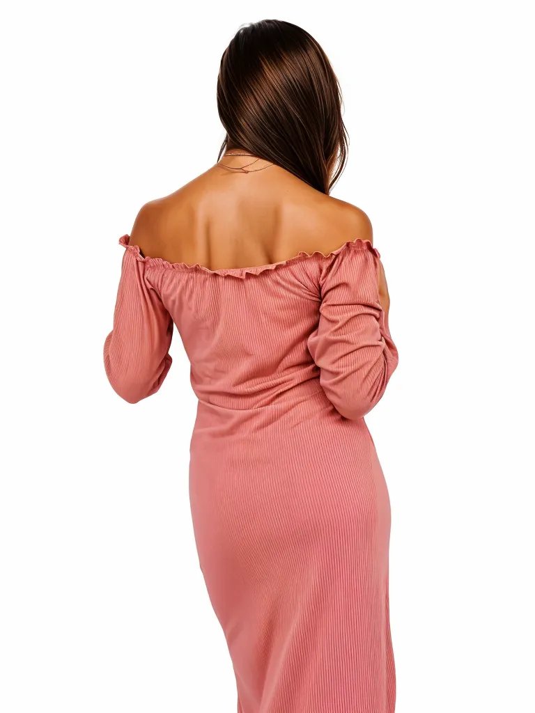 Boho Off - Shoulder Bodycon Dress with Side Slit Mauve - Tenku Designs