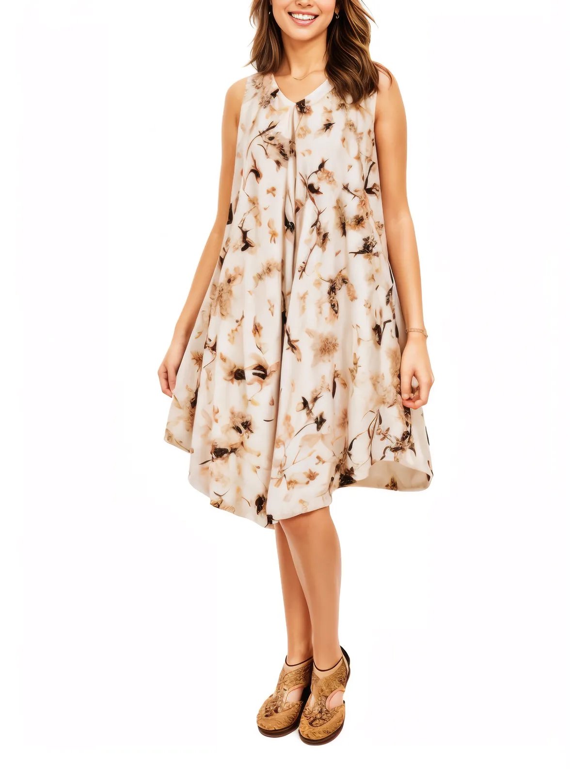 Brown Spots Tie - Dye Sleeveless Boho Dress – Lightweight & Embroidered | Tenku Designs - Tenku Designs